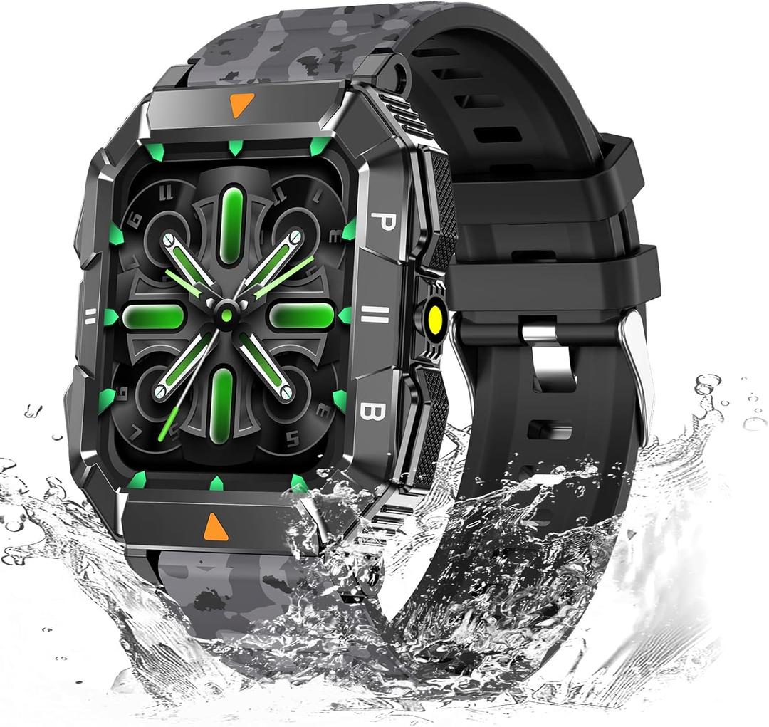 Military Smart Watch For Men (Answer/Make Call) With Flashlight For Android And iPhone, Waterproof Fitness Tracker With Blood Oxygen/Heart Rate/Sleep (Camouflage)