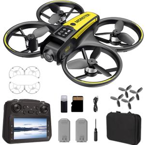 Drone With HD Camera Propeller Safety Protection, 4.5inch Screen RC Mini Drones, Headless Mode One-Key Takeoff/Landing Rolling Hovering M23 Quadcopter with 2 Batteries for Adult Beginners (Black)