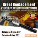 Kingway Double Acting Hydraulic Cylinder 2" Bore x 22" Stroke, 1" Pin Holes, SAE#6 Ports, 3000 PSI High-Pressure Welded Cylinder, Replacement Hydraulic Ram for Tractor, Loader, Ag Equipment