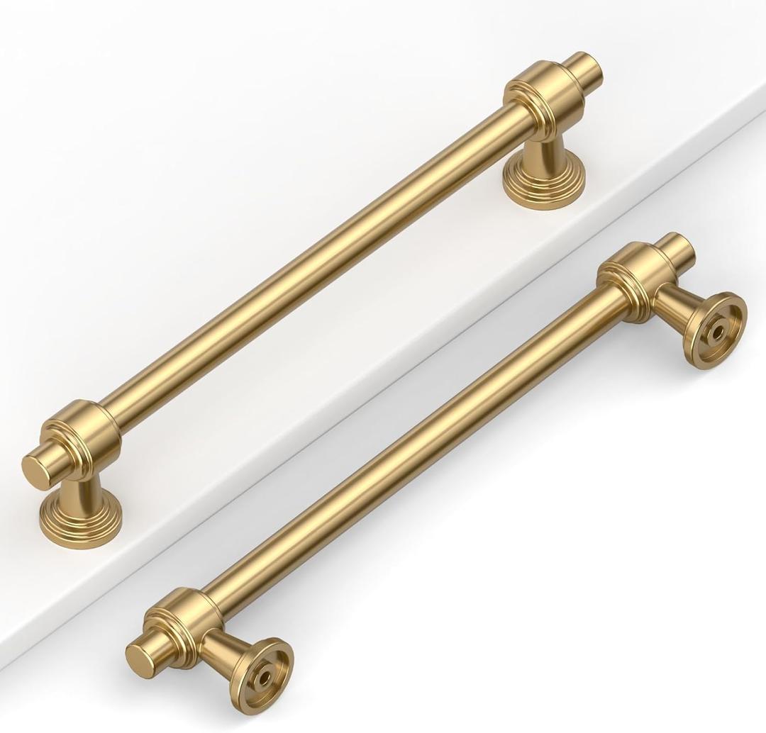 10 Pack 6.3"(160mm) Champagne Gold Cabinet Pulls Kitchen Cabinet Handles Brushed Bronze Cabinet Hardware Drawer Pulls for Cupboard
