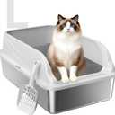 Stainless Steel XL Cat Litter Box for Cats, High-Sided Design Prevents Urine Leakage, Non-Stick, Easy to Clean, Includes Scoop, Gray L