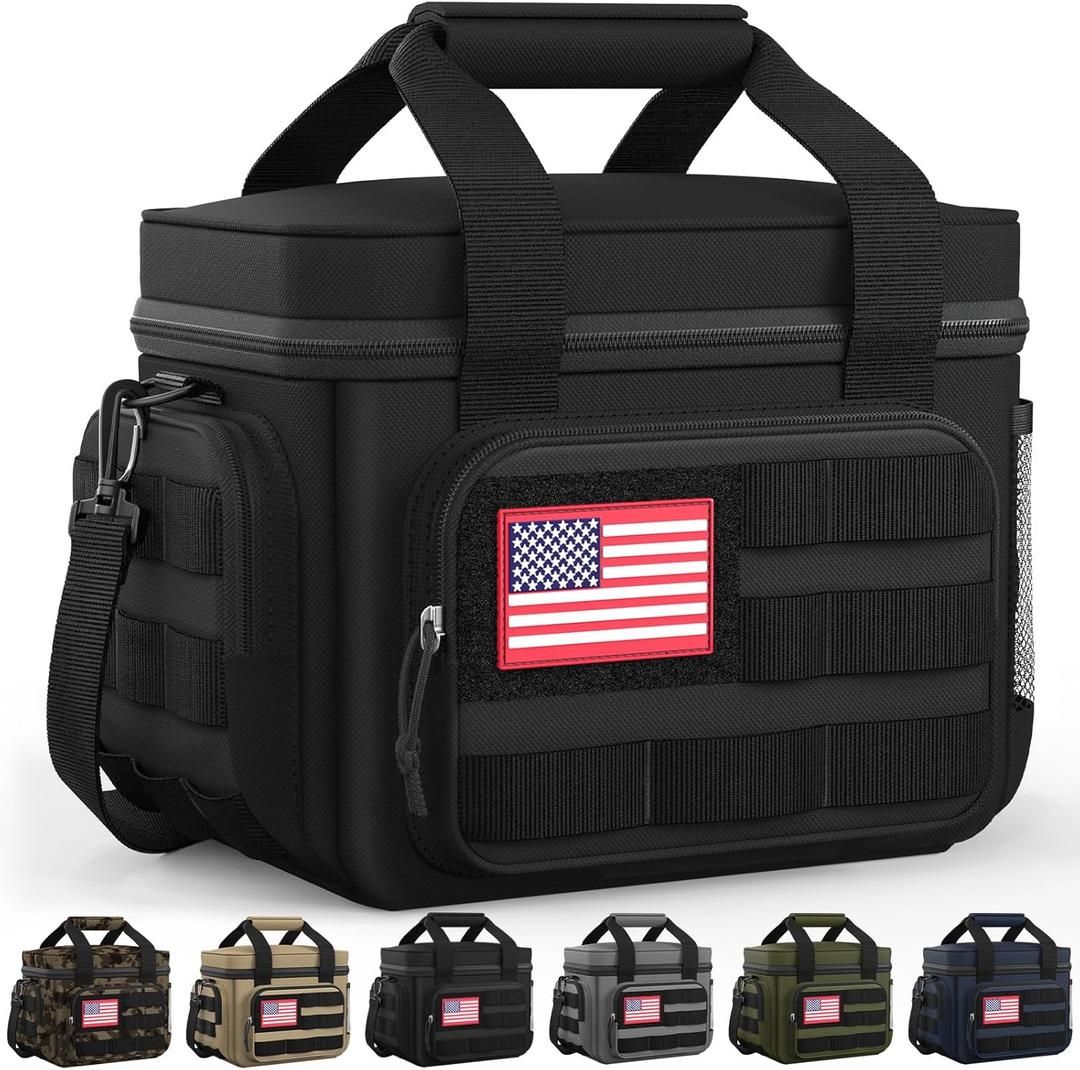 HOTOR Lunch Box for Men & Women - Insulated Lunch Bag with Multiple Pockets, Tactical Cooler Bag for Work, Hiking, Camping, Fishing, Travel, Black, 11.0" x 8.3" x 7.1"