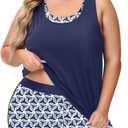 NIeyook Women Plus Size 3 Piece Tankini Swimsuits Athletic Bathing Suits with Boy Shorts Tank Top with Sports Bra (Blue), Size 18W