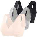Topwhere Women's Cotton Wireless Sleep Bra for Nursing and Maternity (Black+Grey+ Apricot, M)