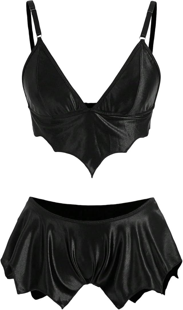 SOLY HUX Womens Lingerie Set Spaghetti Strap 2 Piece Goth Wireless Bras and Panties Set (Small, Pure Black)