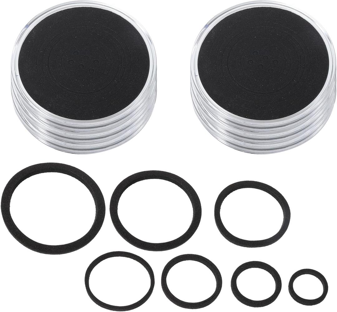 PATIKIL Coin Snap Holder, 6 Pack Silver Dollar Coin Holders for Collectors Coin Case with Foam Gasket Circle Fit 16/20/25/27/30/38/46mm Coins, Clear Black