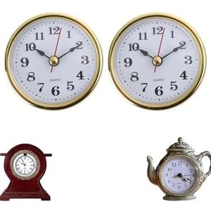 2 1/2” Clock Insert Replacement, Mini Clock Face Replacements Fit 2-1/2 65mm Diameter, Quartz Clock Insert Round Inner Miniature Clock Rome Numeral Quartz Movement for DIY Craft Repair (Gold-Arabic)