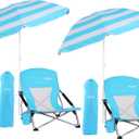 Beach Chair, Folding Chairs, Portable, Beach Chairs with Umbrella, Chairs with Shade for Adult (2-Pack Blue), 20d X 21w X 23h in