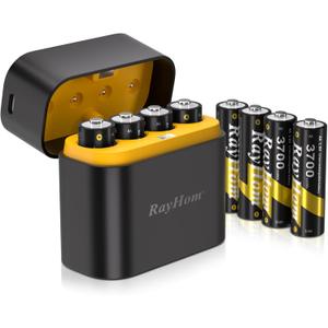 Rechargeable AA Lithium Batteries with Charger - 8 Pack Double A Batteries for Blink Camera, 1.5V Constant Output 3700mWh High Capacity, Cycle Times Up to 1600, with 4 Slot aa Li-Ion Battery Charger (8Pack Batteries+Charger)