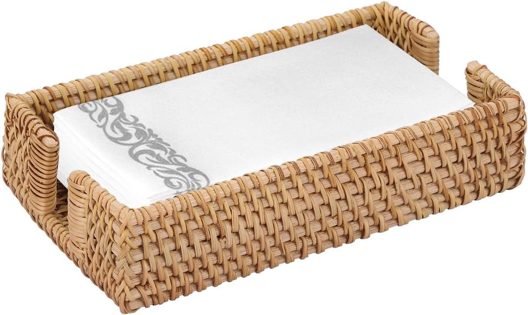 Sumnacon Napkin Holder, Rattan Napkin Holder for Table, Wicker Bathroom Napkin Holders Tray Decorative Guest Towel Holder Tray for Bathroom Kitchen Dining Table Party Holiday, Honey Brown