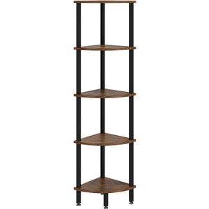 IBUYKE 5 Tier Corner Shelf Stand,Industrial Corner Display Rack,Corner Bookshelf for Living Room, Bedroom, Kitchen, Home Office, Brown WBC010H