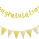 Boao Pre-Strung Congratulations Banner Sign Glitter Congratulation Banner 10 ft Congrats Garland for Graduation, Wedding, Retirement, Baby Shower, Birthday, Celebration Party Decorations (Gold)