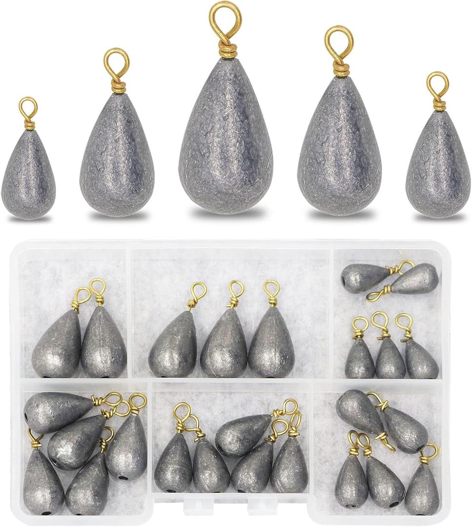 Fishing Weights Sinkers Kit, 25pcs Various Bass Casting Weights Drop Shot Sinkers Catfish for Saltwater Freshwater Fishing
