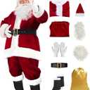 Santa Claus Costume for Men Women Adult - 9Pc. Deluxe Costume Santa Suit Outfit (Large)