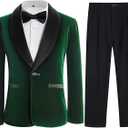 Boys Velvet Suits 2 Pieces Tuxedo Kids Blazer Jacket Pants Formal Ring Bearer Outfit for Wedding Party Prom (6 Years, Green)