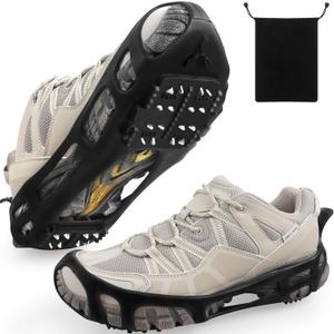 FUSIGO Ice Cleats for Shoes and Boots Crampons Snow Traction Cleats for Walking on Snow and Ice Non-Slip Ice Shoe Grippers Men Women Kids Stretch Rubber Ice Cleats, 24 Studs (Large (7.5-10 men/9-11 women))