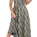 Prinbara Womens Summer Casual Wrap Short Sleeve Floral Maxi Dress 2025 Spring Elegant V Neck Flowy Boho Beach Long Dresses ( XL )