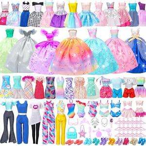 Style Shine 52 Pcs Doll Clothes and Accessories, 2 Wedding Gowns 6 Fashion Dresses 2 Set Casual Outfits Top and Pants 2 Swimsuit, 20 Hanger 10 Shoe 10 Accessories Toys for Girls Kids Birthday Gift