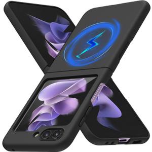 Magnetic for Galaxy Z Flip 5 Case, Compatible with Wireless Charging, Slim Anti-Yellow Matte Hard PC Protective Shockproof Cute Case for Galaxy Z Flip 5, Black(13-50)