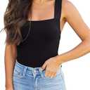 REORIA Womens Sexy Square Neck Sleeveless Tank Tops Bodysuits Clubwear Black, M