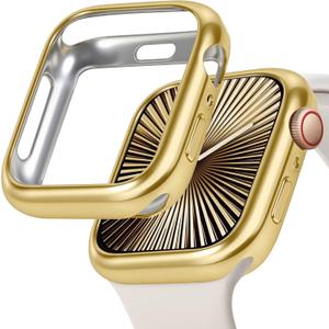 JR.DM Soft Flexible TPU Case Compatible for Apple Watch Series 11 (2025) Series 10 42mm Touchable Screen Lightweight All-Around Protector Thin Guard Shockproof Cover Shiny Bumper for iWatch, Gold