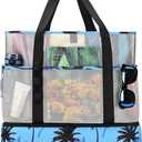 Beach Bag with Cooler,Mesh Beach Bags for Women Sandproof for Pool and Swimming Travel Daily with Durable 8 Pocket