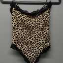 SUUKSESS Women Square Neck Lace Bodysuit Sleeveless Spaghetti Strap Tank Top (X-Small, Cheetah Print)