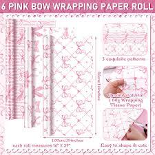 5 Rolls Pink White Bow Wrapping Paper 16 x 39 Inch Per Roll Bachelor Party Decorations Pink White Bow Tissue Printed Wrapping Paper Gift for Bridal Shower Birthday Graduation Party Decor, 3 Style
