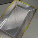 FOCUSLINE 8 PCS Plastic Serving Trays for Party, Clear and Gold Rim Serving Platters and Trays, Premium Plastic Fruit Tray, Disposable Platters for Cupcake, Dessert, Appetizers