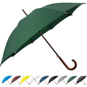 SoulRain 48" Large Umbrella Windproof Stick Umbrellas for Rain, Automatic Open, Vintage Cane green Umbrella with Classic Wooden Handle & Shaft,for Women & Men(Green)