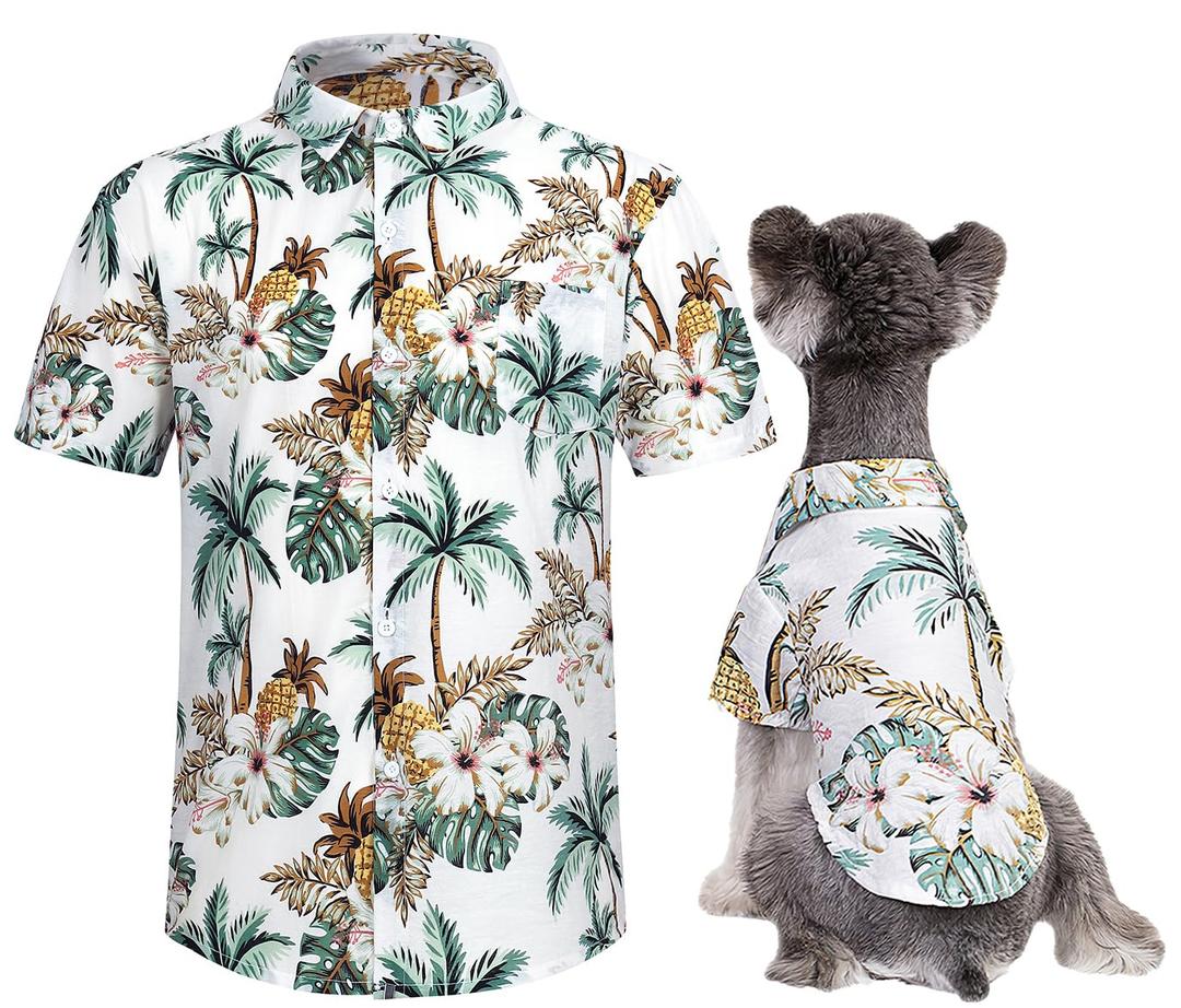 Hawaii Dog Shirt, Pet Summer T-Shirts Dog Style Floral Breathable Cool Clothes Hawaiian Shirts for Small Dogs and Cats Owner and Pet Shirts are Sold Separately