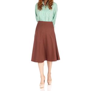 Dani's Choice Everyday High Waist A-line Flared Skater Midi Skirt (Brown, S)