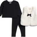 Splendid baby-girls Fur Vest 3-piece Set (6-12 Months, Silver)