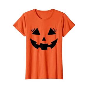 Funny Jack o Lantern Pumpkin face Eyelashes for Halloween T-Shirt, Women, Orange, M