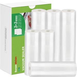[2025 Upgraded] Bonsenkitchen 3 Rolls 11" x 16' + 3 Rolls 8" x 16' Vacuum Sealer Bags for Food with a Color Box, Easy to Store, Commercial Grade, BPA Free, Great for Food Storage or Sous Vide, VB22
