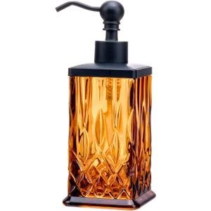 10Oz Amber Glass Soap Dispenser with Matte Black Pump,Lead-Free Thick-Cut Glass,Countertop Soap Dispensers for Bathroom & Kitchen,Square