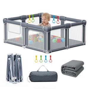 Foldable Baby Playpen with Mat, 71x59 Portable Collapsible Playpen for Babies and Toddlers, Indoor Outdoor Play Yard Fence with Visible Mesh