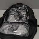 KIMNERPU Clear Backpack, Fabric & PVC Transparent Backpack with Reinforced Strap for Women Men, Heavy Duty Transparent Bookbag, Large Capacity Clear Bag, Travel, Security, Black