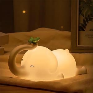 S NMT Cute Elephant Silicone Night Light LED Novelty Lamp 3 Level Dimmable Nursery Nightlight USB Rechargeable Timing Sleeping Lamp for Baby Kids Decor
