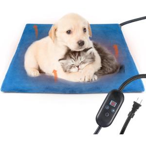Pet Heating Pad for Cat Heating Pad Indoor Self Heating Cat Pad with 6 Adjustable Temperature & 5 Timers, Dog Heating Pad Waterproof Heated Dog Bed with Chew Resistant Cord Pet Heating Pad (17.7''x 17.7'')