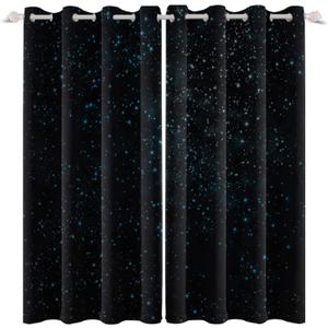 Renaiss Starry Starry Sky Window Curtains Blue Brilliant Stars Window Treatments Black Clear Night Sky Blackout Drapes for Man Woman Bedroom Living Room Decoration Home Decor 21x45 Inches x 2 Panels