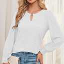Womens Long Sleeve Eyelet Tops V Neck Fall Shirts Casual Loose Blouses (White, XL)