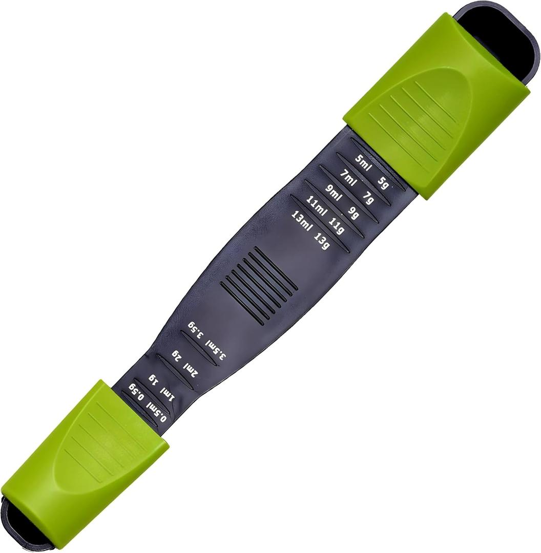 Performore Sliding Adjustable Measuring Spoon  9-in-1 All-in-One, 1/8 TSP to 1 TBSP, for Dry & Liquid Ingredients, Double-Ended, Dishwasher Safe, Plastic, Black & Green