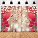 MEHOFOND 7x5ft Valentine Backdrops for Photography Rustic Wood Lighting Red Love Heart Valentine's Day Photography Background Mother's Day Backdrop Bridal Shower Wedding Party Decoration Banner