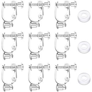 Tatuo 18 Pieces Clip-on Earrings Converter Components with Post Convert Pierced Earrings to Clip-on Bulk Comfort Earring Pads for None Pierced Ears Hook DIY Gift(Silver)