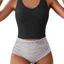 Eomenie Two Piece Tankini Swimsuits for Women Tummy Control Bathing Suits Cutout Back Swim Tank Top with High Waisted Bottom, Small