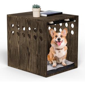 Dog Crate Furniture, SAUCE ZHAN Dog Kennel with Cushion for Small/Medium Dogs, End Side Table Wooden Crate for Pets Indoor, Brown