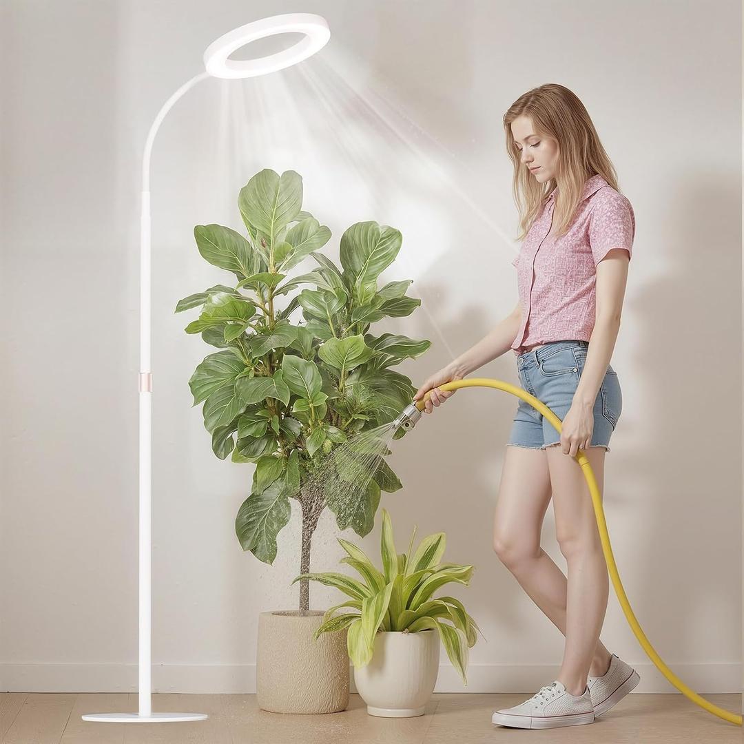 Plant Grow Light for Indoor Plants, Full Spectrum Grow Lamp with Pedestal Stand, Automatic Timer for 3H/9H/12H, Height Adjustable 51-67in White