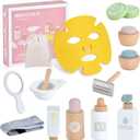 WHOHOLL Wooden Makeup Toy Set, Pretend Beauty Salon Toys Skin Care Learning Toys for Toddler, Daycare Toys Christmas Birthday Gift for 2 3 4 5+ Year Old Girls - Facial Cleanser, Mirror, Face Mask