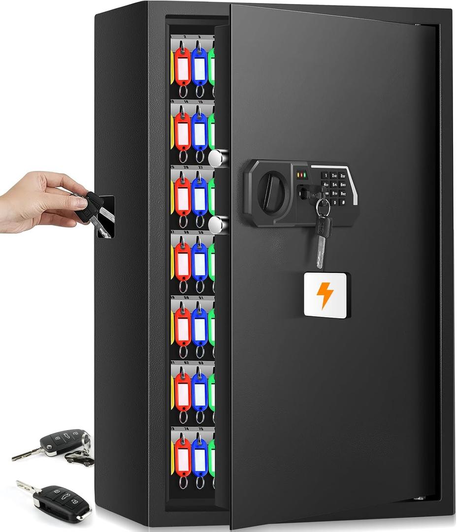 Nebakne 144 Keys Fireproof Cabinet Safe With Adjustable Hook Plates and Tags, Anti-Theft Lock Box Wall Mount With Combination Lock, Organizer for Home Office Garage